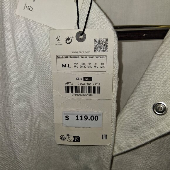 ZARA 100% Linen White Vest Jacket – Size M-L – NWT Originally $119 - Picture 6 of 6